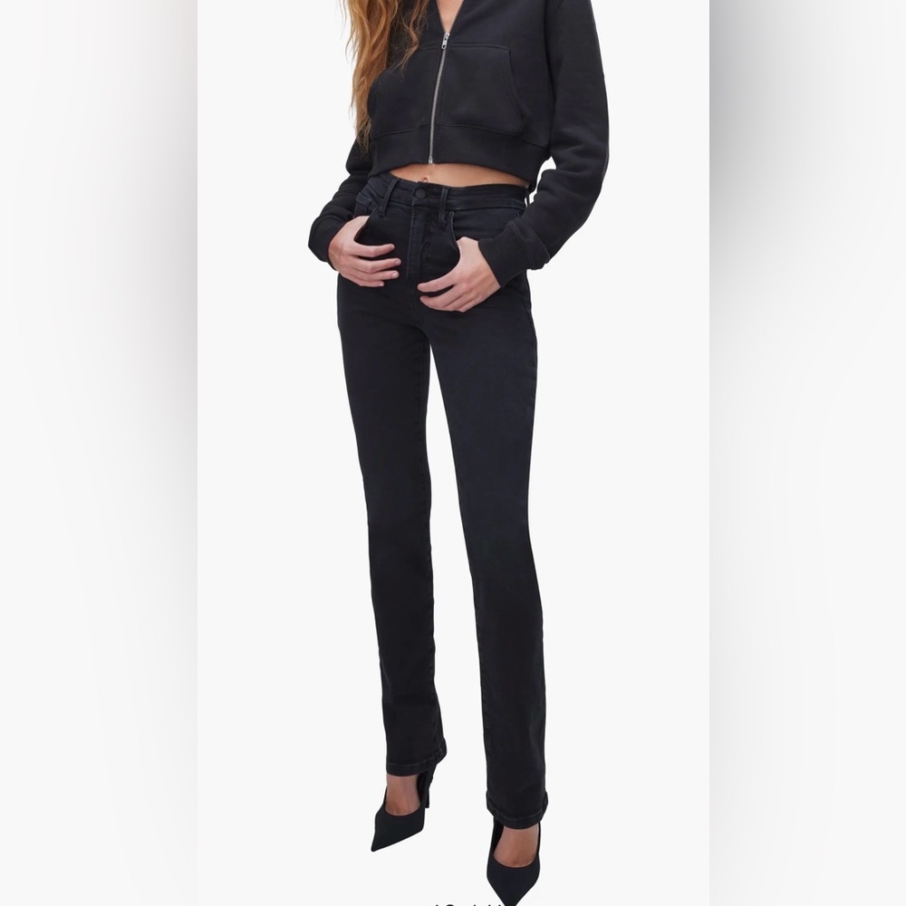 Good American Black Straight Leg High-Rise Jeans